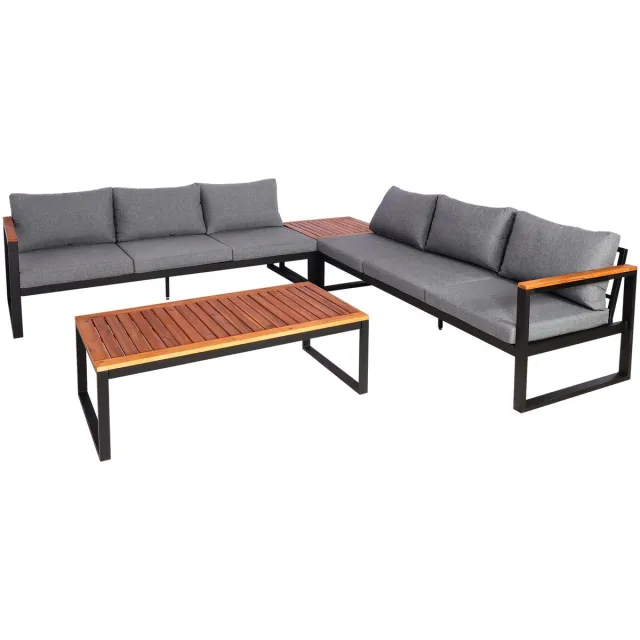MCW Tuinset MCW-L26, tuinlounge loungeset zitgroep bank, aluminium acaciahout MVG-gecertificeerd ~ donkergrijs