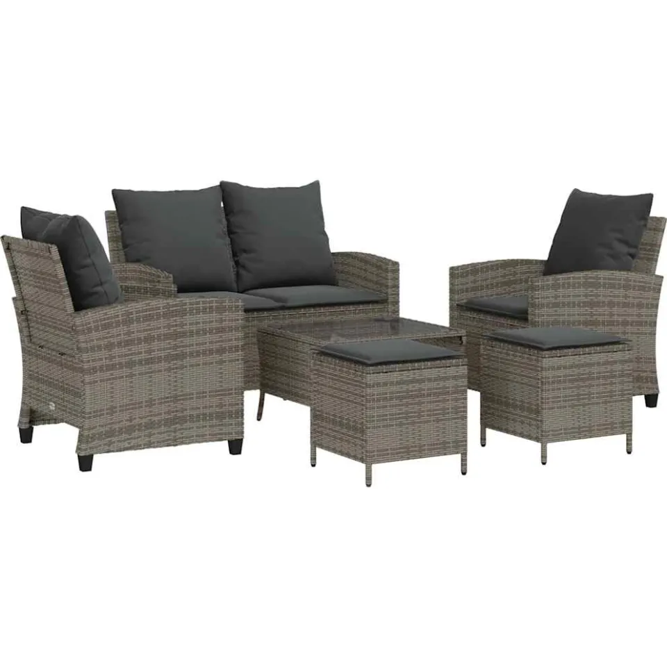 vidaXL 6-delige Loungeset met kussens poly rattan grijs