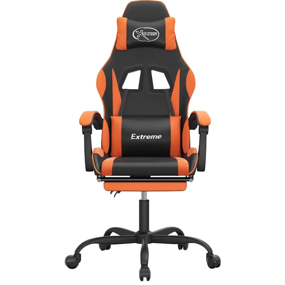 vidaXL Gamestoel draaibaar met voetensteun kunstleer zwart en oranje