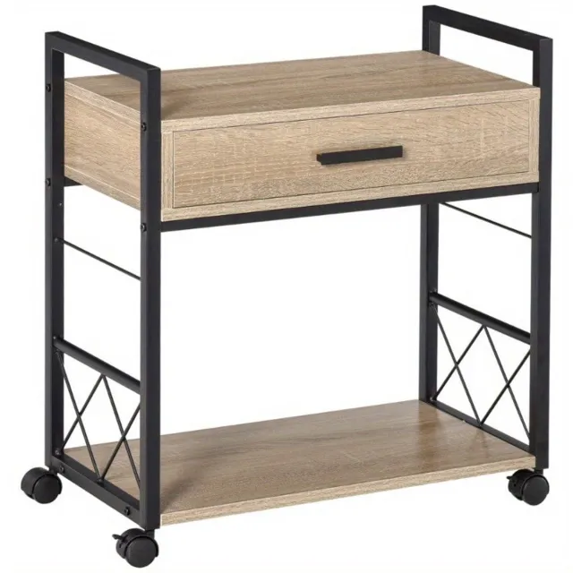 Corenia Rijdende Bijzettafel – Mobiele Tafel – Opbergtafel – Serveerwagen – Compacte Bijzetter – Met Lade – Stevig En Duurzaam – 60x30x65 cm wood