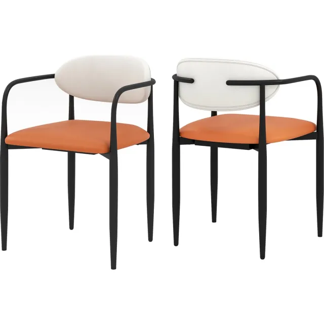 Costway Eetkamerstoelen, set van 2, gestoffeerde stoel met gevoerde zitting, rugleuning, metalen frame, keukenstoelen, accentstoelen voor eetkamer, woonkamer Wit + Oranje + Zwart