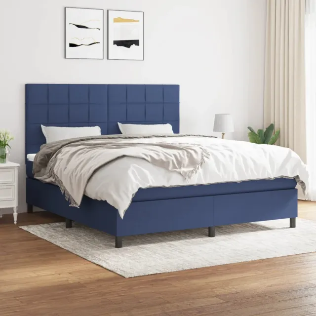 vidaXL Boxspring met matras stof blauw 160x200 cm