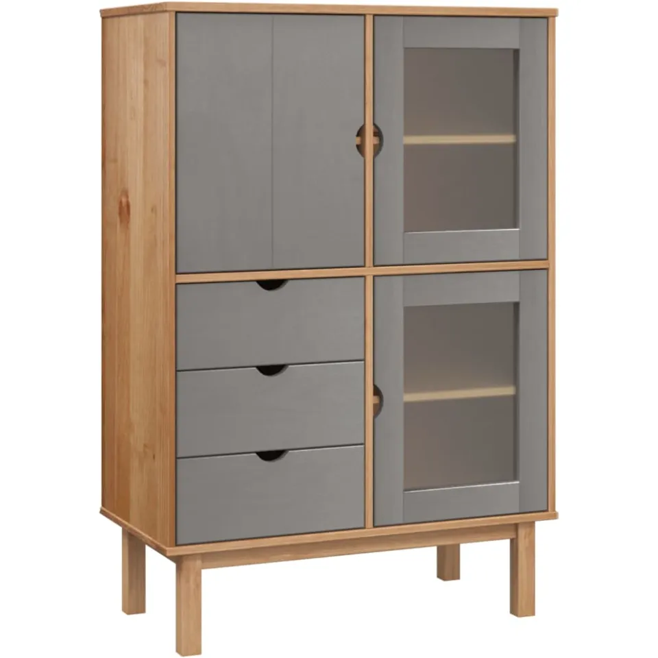 vidaXL Hoge kast OTTA 85x43x125 cm massief grenenhout bruin en grijs, foto 3