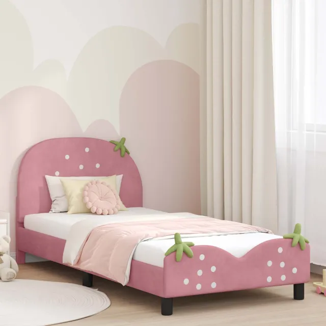 vidaXL Bedframe voor kinderen met hoofdbord Roze 90 x 200 cm Fluweel