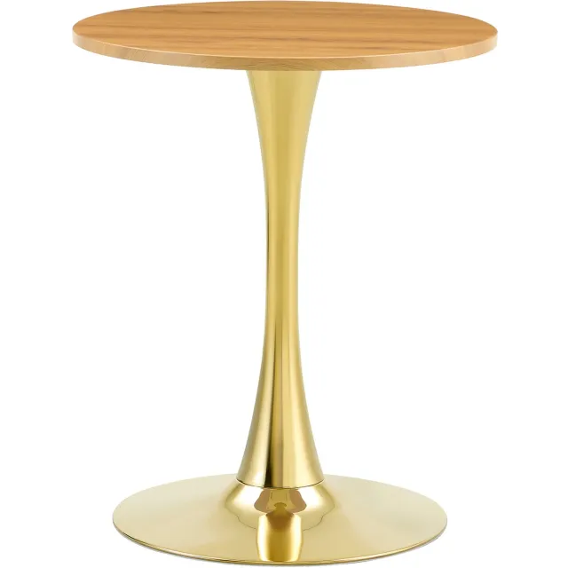 SONNENH Ronde hoge bijzettafel met goudkleurige kolomvoet - Houtlook - Ø 60 x 72 cm Houtlook en goudkleurig