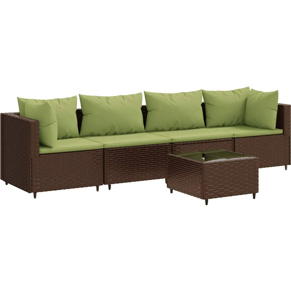 vidaXL 5-delige Loungeset met kussens poly rattan bruin, foto 3