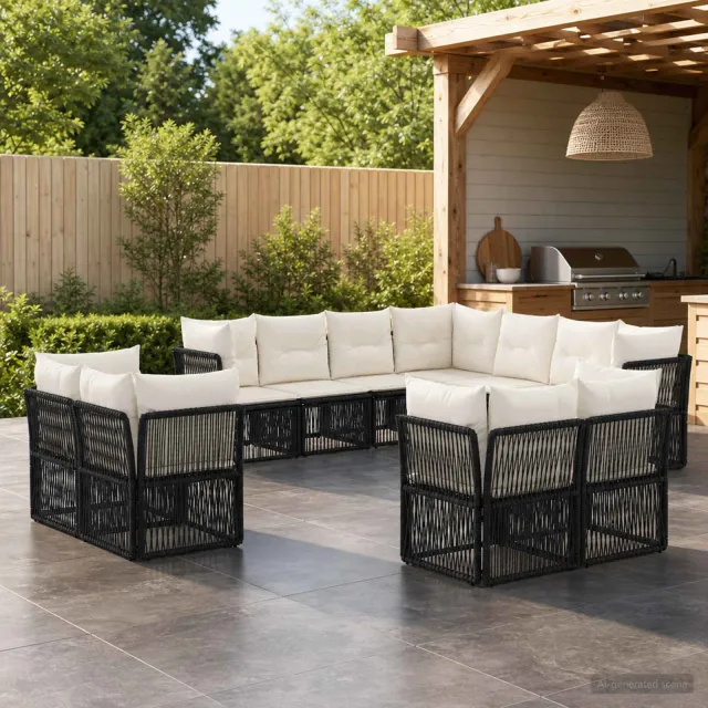 vidaXL Tuinbankenset 11 st 11-zits Zwart poly rattan, foto 2