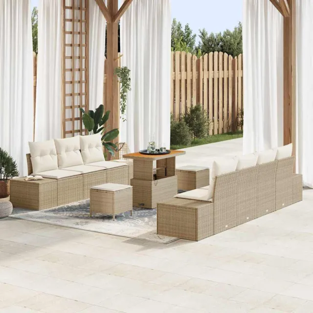 vidaXL Tuinbankenset 10 st Beige poly rattan, foto 2