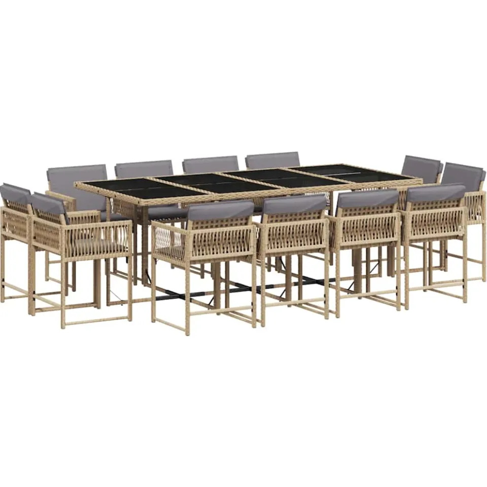 vidaXL 13-delige Tuinset met kussens poly rattan gemengd beige, foto 3