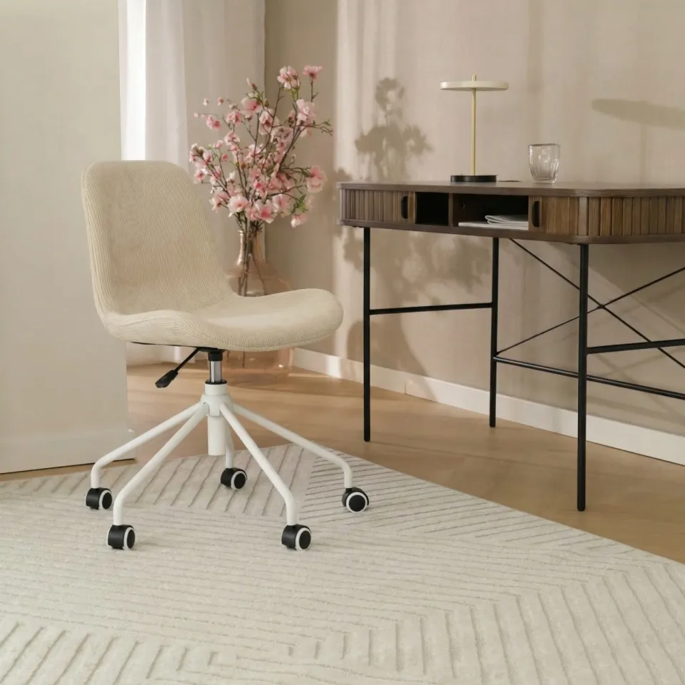 Nolon Nout-Fé bureaustoel rib beige - wit onderstel, foto 2