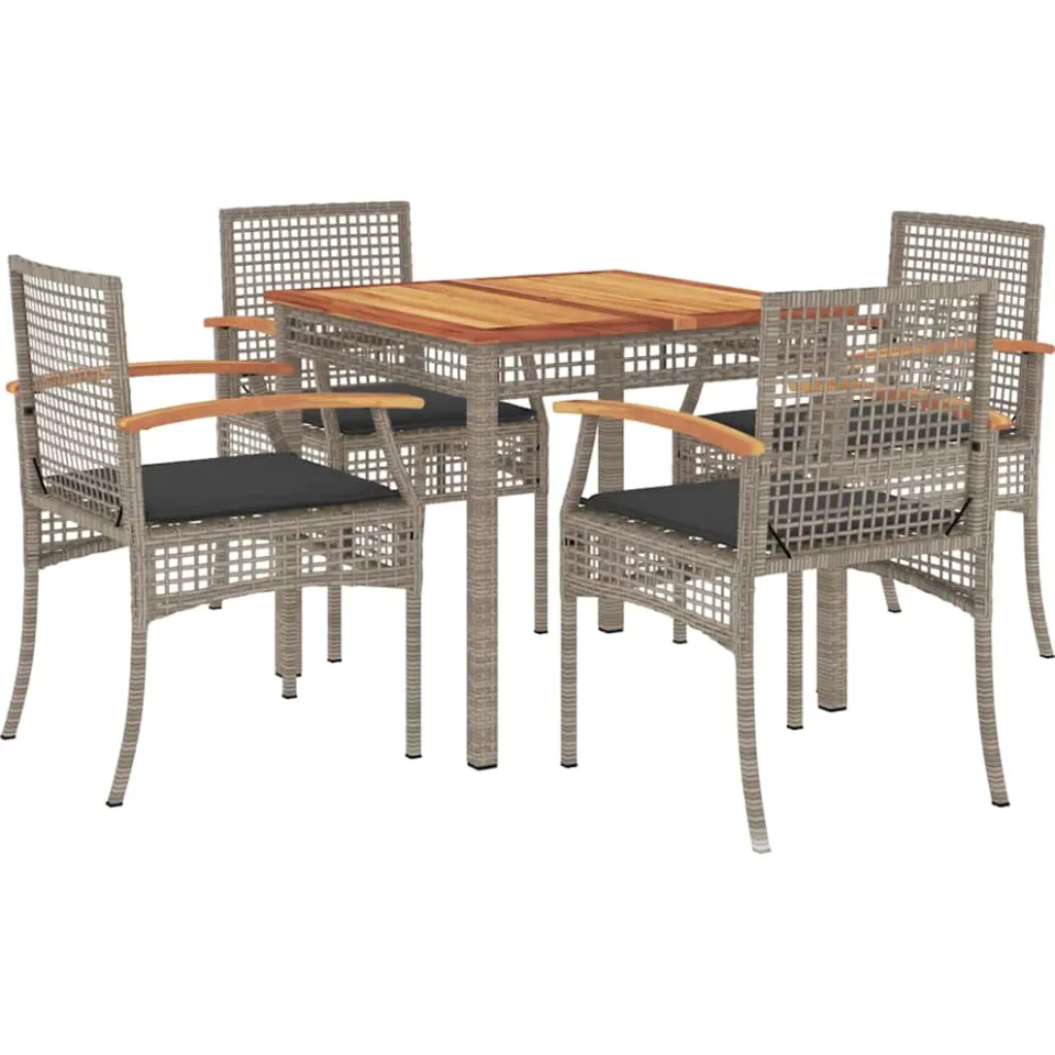 vidaXL 5-delige Tuinset met kussens poly rattan grijs, foto 3