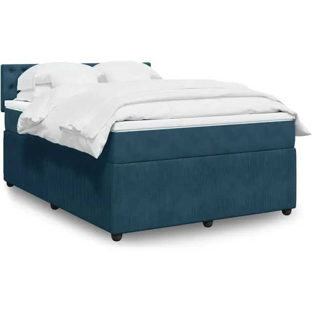 vidaXL Boxspring met matras fluweel blauw 140x200 cm