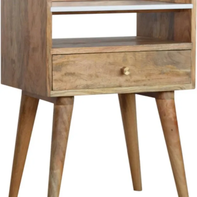 Artisan Furniture Nachtkastje Witte Bovenkant - Scandinavische Stijl 35x45x60 cm Mangohout/Bruin