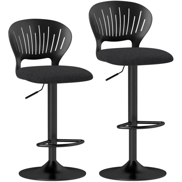 NordHaus Barkruk Set van 2 - Keukenkruk - Verstelbare Barkruk - 360° Draaibaar - Zwart - Hoogte 84-105 cm