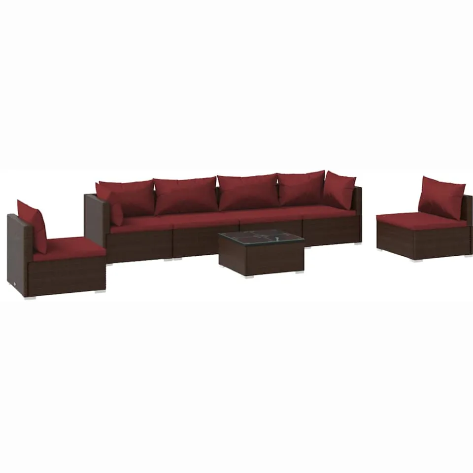 vidaXL 7-delige Loungeset met kussens poly rattan bruin