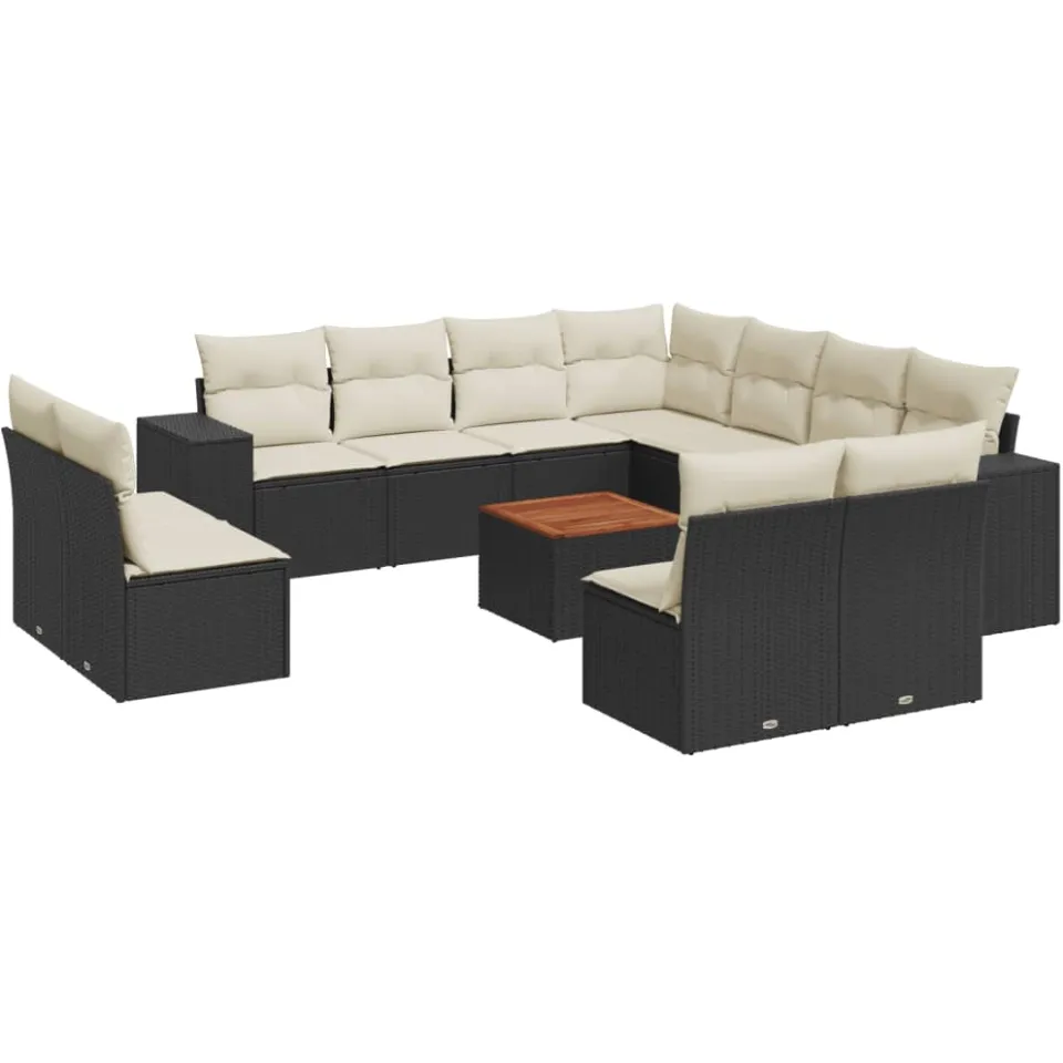 vidaXL 12-delige Loungeset met kussens poly rattan zwart