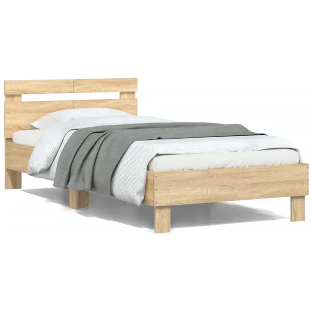 vidaXL Bedframe met hoofdbord en LED sonoma eikenkleurig 100x200 cm Bruin