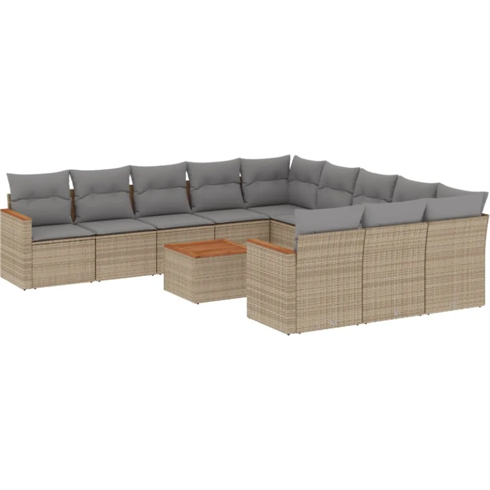 vidaXL 12-delige Loungeset met kussens poly rattan gemengd beige, foto 3