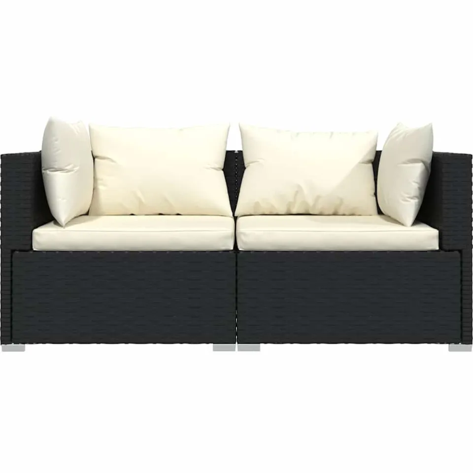 vidaXL 3-delige Loungeset met kussens poly rattan zwart, foto 4