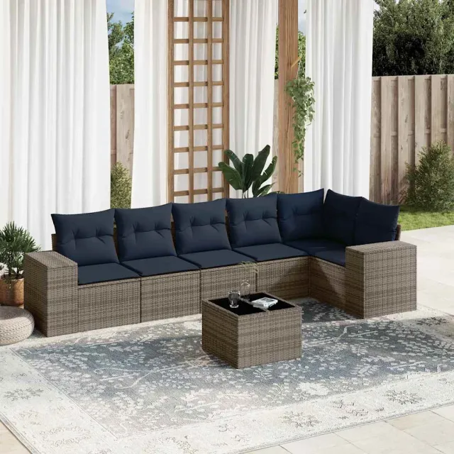 vidaXL 7-delige tuinbankset met kussens, grijs polyrotan, foto 2
