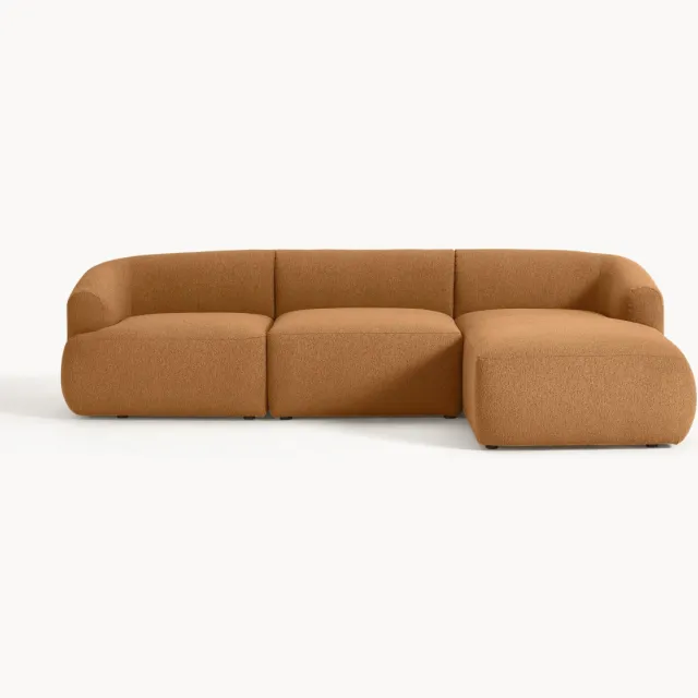 Westwing Collection Modulaire bouclé hoekbank Sofia (3-zits) Lichtbruin