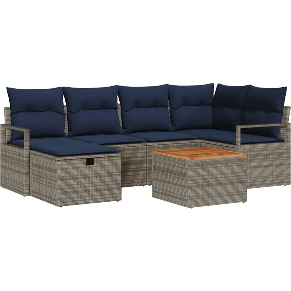 vidaXL Tuinbankenset 7 st Grijs poly rattan