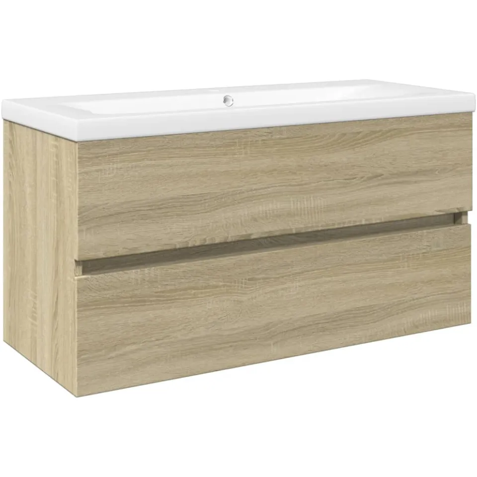 vidaXL 2-delige Badkamermeubelset keramiek en bewerkt hout bruin, foto 3