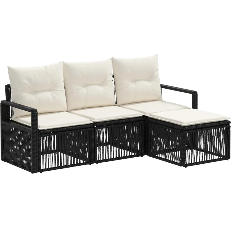 vidaXL Tuinbankenset 4 st 4-zits Zwart poly rattan, foto 3