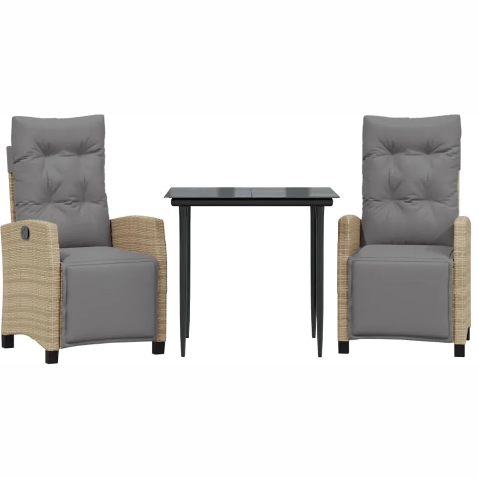 vidaXL 3-delige Tuinset met kussens poly rattan gemengd beige