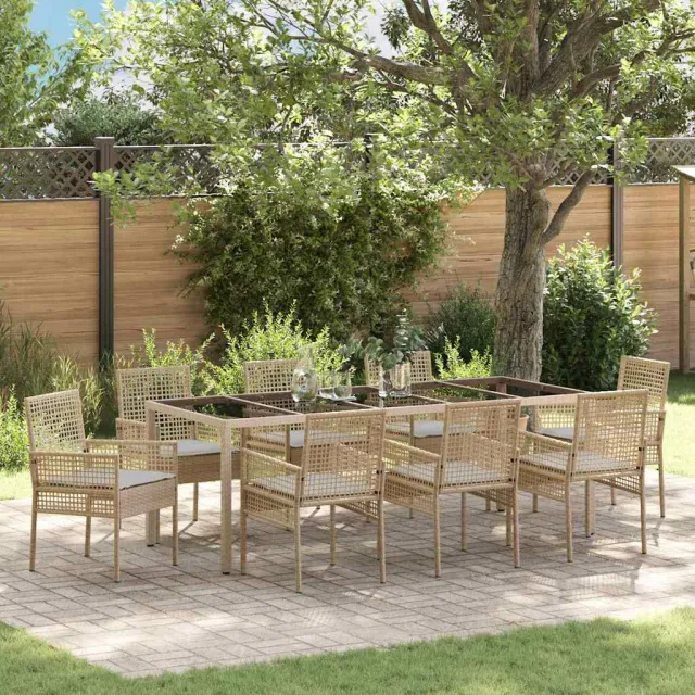vidaXL Tuin eettafelset 9 st Beige poly rattan