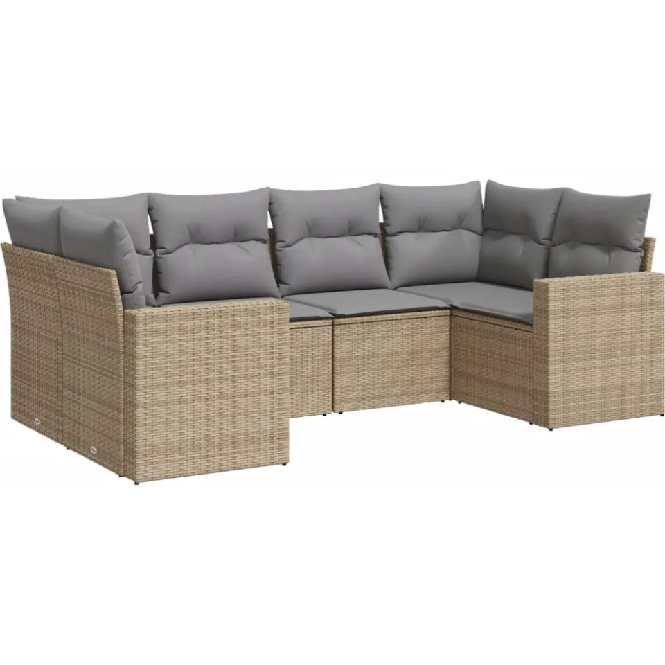 vidaXL 6-delige Loungeset met kussens poly rattan beige, foto 3