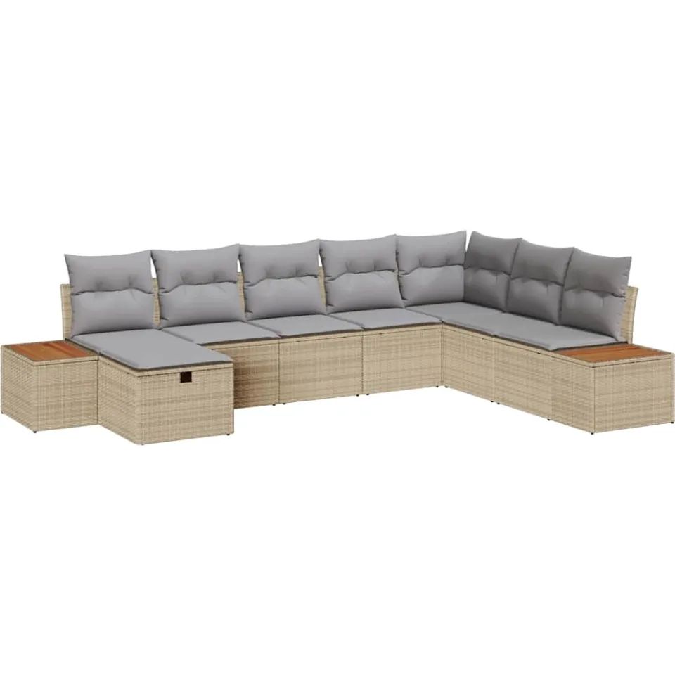vidaXL Tuin Sofa Set met kussen met opslag Beige poly rattan