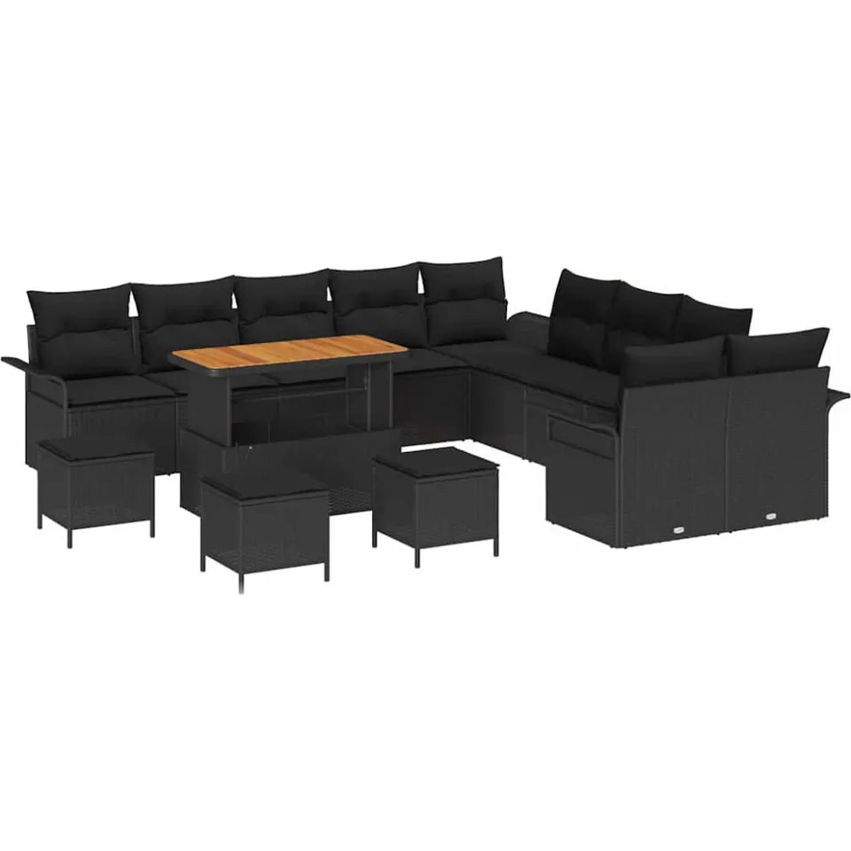 vidaXL Tuinbankenset 14 st Zwart poly rattan, foto 3