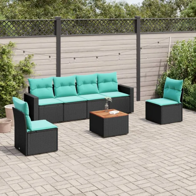 vidaXL 7-delige Loungeset met kussens poly rattan zwart, foto 2
