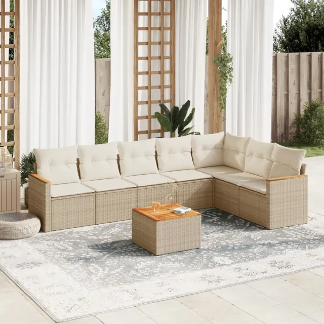 vidaXL 8-delige Loungeset met kussens poly rattan beige, foto 2