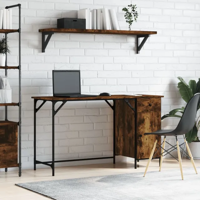 vidaXL Bureau 131x48x75 cm bewerkt hout gerookt eikenkleurig, foto 2