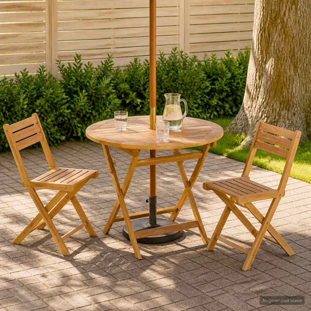 vidaXL Vouw Tuin Tafel Naturel Ø 90 x 75 cm Massief Teakhout, foto 2
