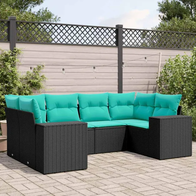 vidaXL 6-delige tuinbankset met kussens van zwart polyrotan, foto 2