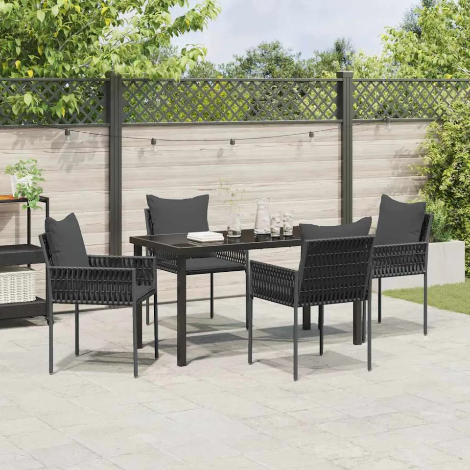 vidaXL Tuin eettafelset 5 st Zwart en Grijs PE Rattan, foto 3