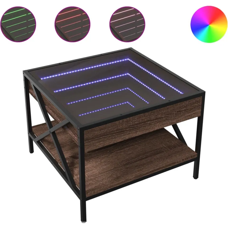 vidaXL Salontafel met Infinity LED 50x50x38 cm bruin eikenkleurig, foto 3