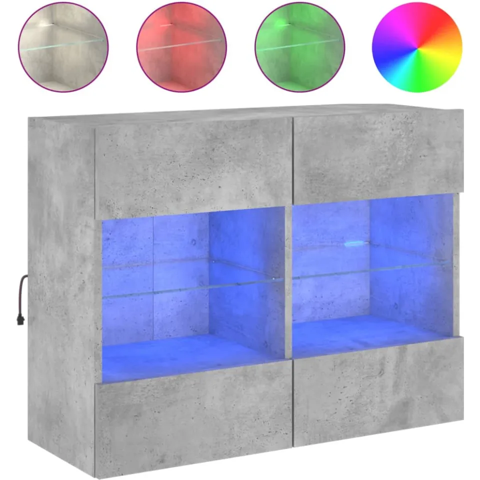 vidaXL Tv-wandmeubel met LED-verlichting 78,5x30x60,5 cm betongrijs grijs, foto 3