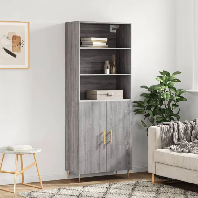vidaXL Hoge kast 69,5x34x180 cm bewerkt hout grijs sonoma eikenkleurig