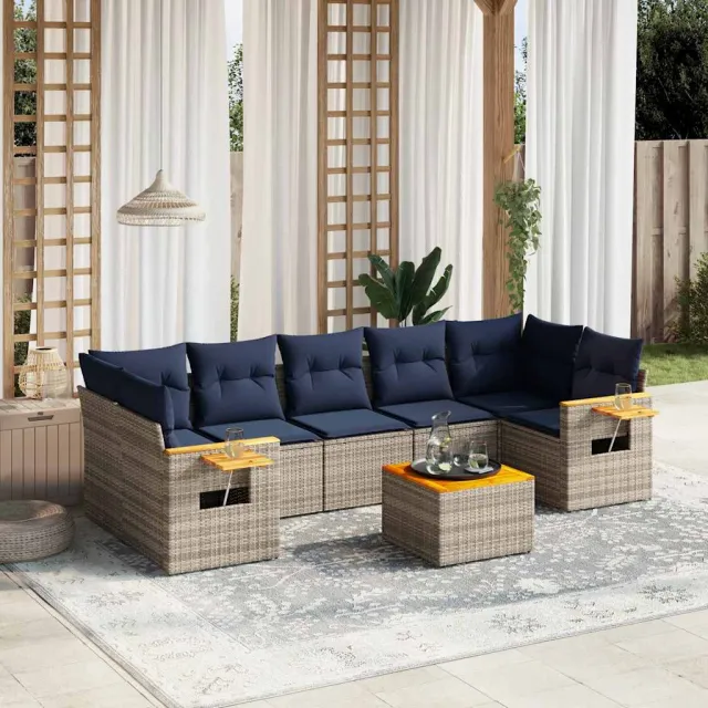 vidaXL 8-delige Loungeset met kussens poly rattan grijs, foto 2