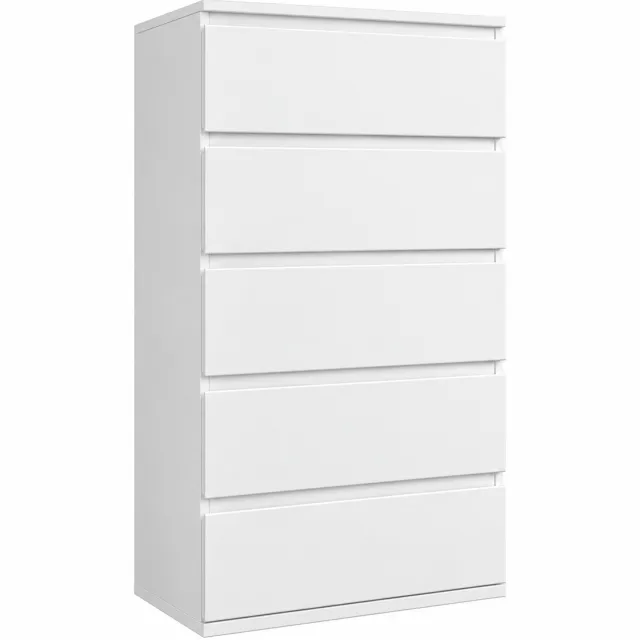 DPLUNIQ Ladekast - Opbergkast - Dressoir - Kast - 5 Lades - 55x33x100cm - Hout - Modern - Multifunctioneel - Antikantel - Wit