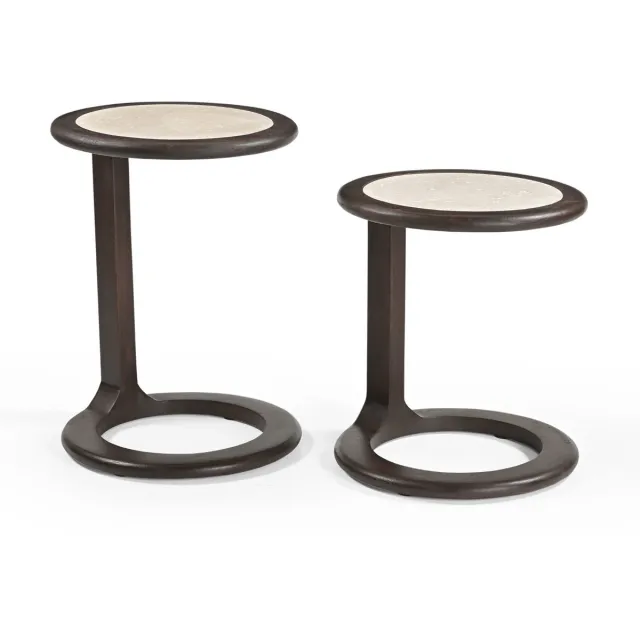 Starfurn Bijzettafel Vinn - Rond Bruin/Travertin - Set van 2