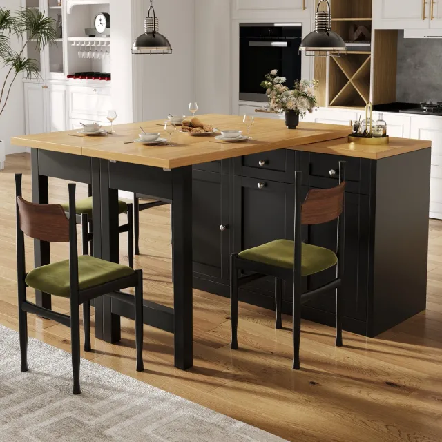 MODENUIT Bartafel Uitschuifbaar Met Opbergruimte 120-200 Cm MDF Zwart Met Lade En Snackvak Voor Keuken En Eetruimte