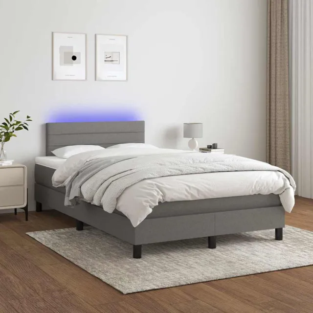 vidaXL Boxspring met matras en LED stof donkergrijs 120x200 cm