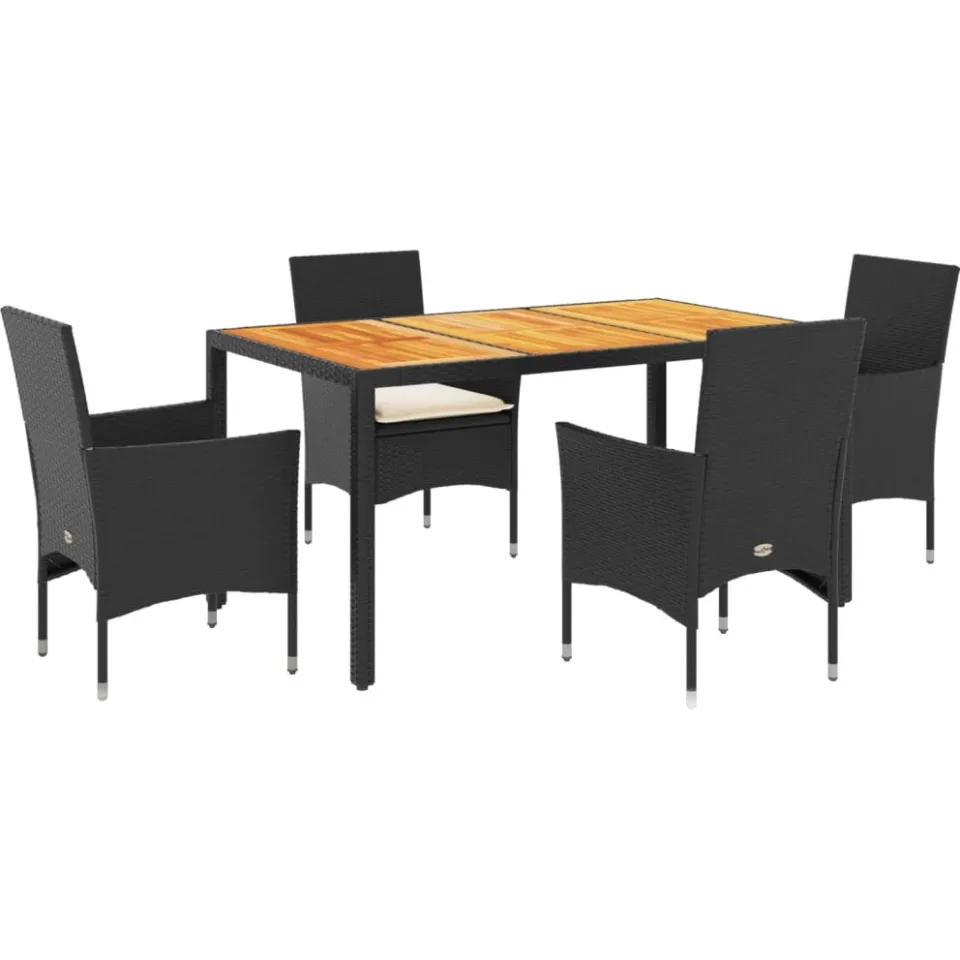 vidaXL 5-delige Tuinset met kussens poly rattan en acaciahout zwart, foto 3