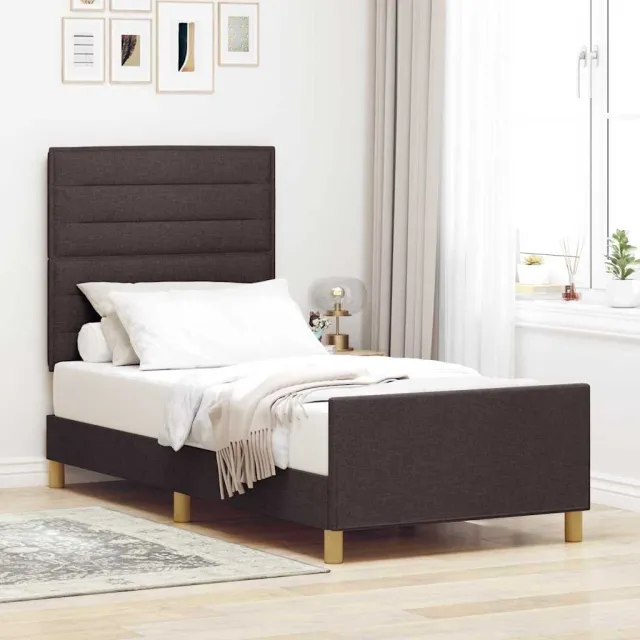 vidaXL Bedframe met hoofdeinde Donkerbruin 90 x 190 cm Stof