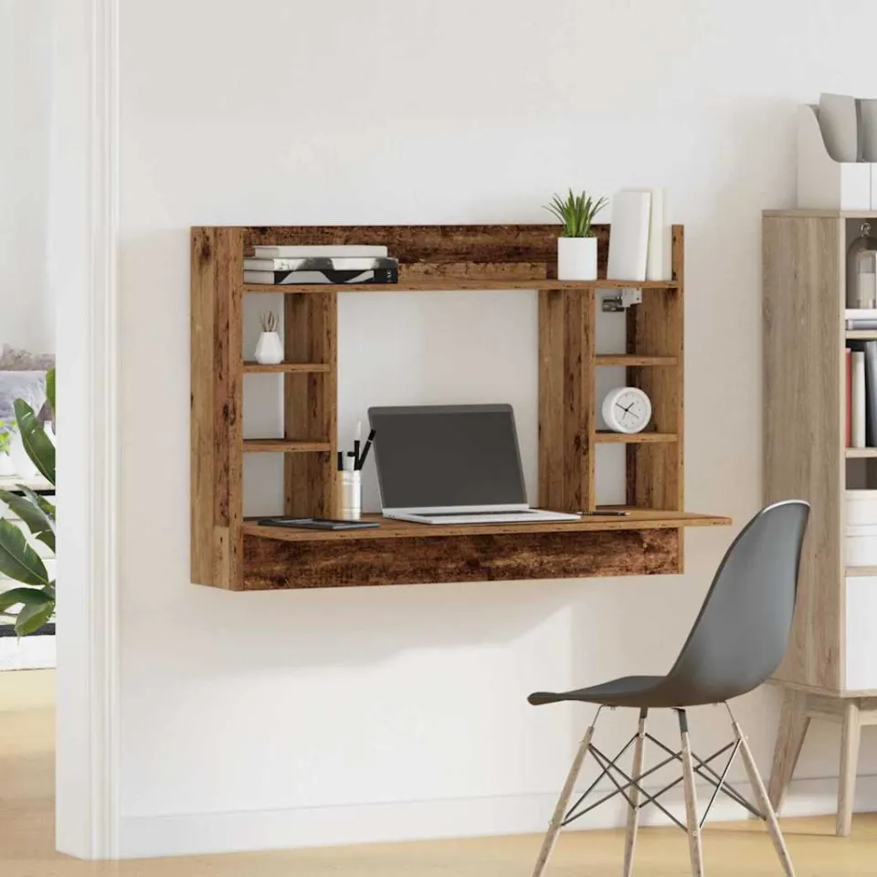 vidaXL Aan de muur bevestigd bureau Oud hout 105 x 48 x 75 cm bruin, foto 4